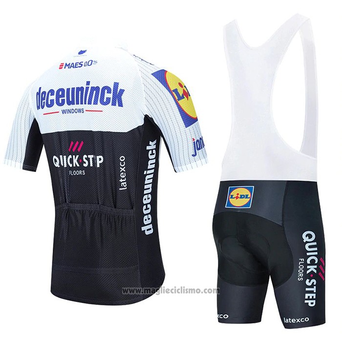 2020 Abbigliamento Ciclismo Deceuninck Quick Step Bianco Nero Manica Corta e Salopette